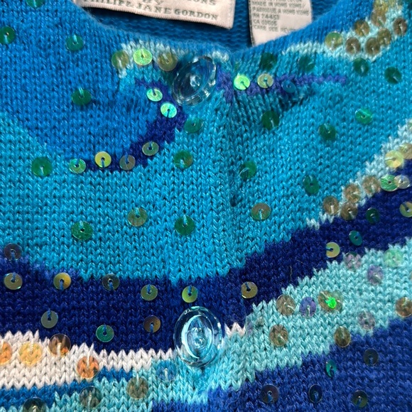 Blue and white Wave Pattern Cardigan with Sequins - Picture 7 of 7